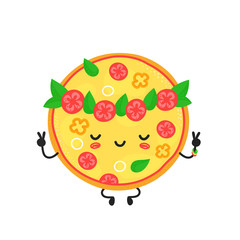 Cute happy meditate vegetarian pizza 