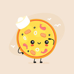 Cute happy seafood pizza character