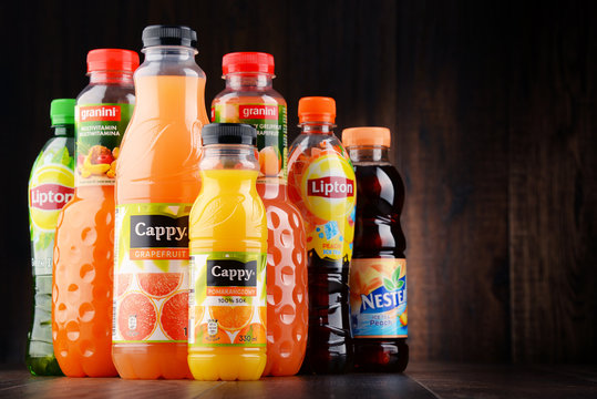 Bottles of assorted fruit juices