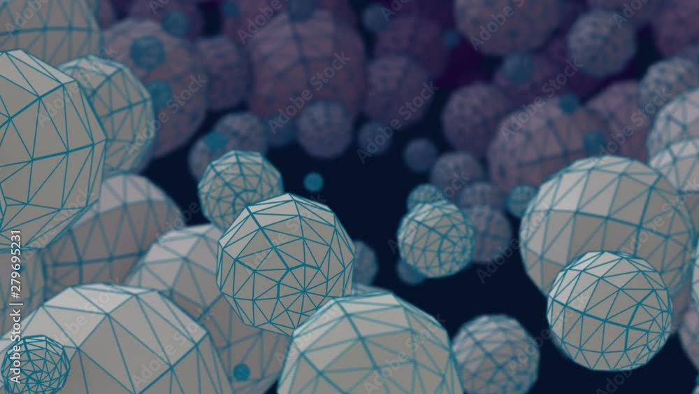Aufkleber 3d abstract geometric motion background. low poly spheres rotating. shallow depth of field.