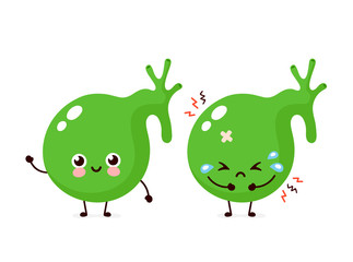 Sad sick and happy strong human gallbladder