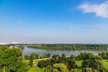 Confluence of two main river. Danube and Sava river. Belgrade, Serbia