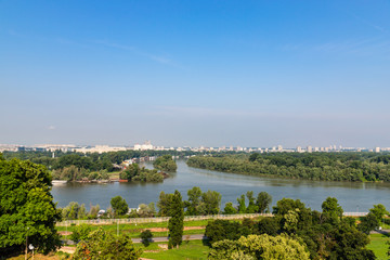 Confluence of two main river. Danube and Sava river. Belgrade, Serbia