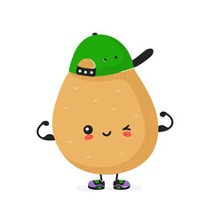 Cute happy smiling potato show muscle