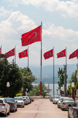 Turkish flag waving in blue sky