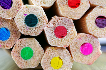 Macro of wooden pencils or crayons