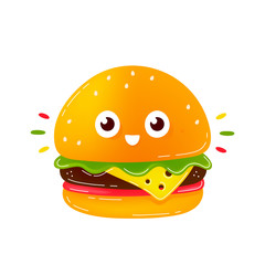 Cute happy smiling burger character