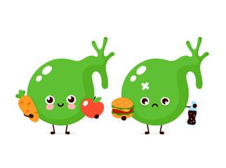 Sad sick and happy strong human gallbladder