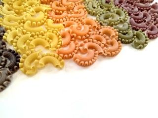 Colored pasta, color of spinach, carrots, paprika, grapes and beets