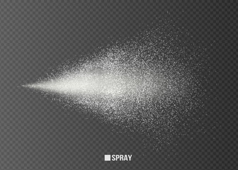 Airy water spray.Mist.Sprayer fog isolated on black transparent background. Airy spray and water hazy mist clean illustration.Vector for your design, advertising, brochures and rest - obrazy, fototapety, plakaty
