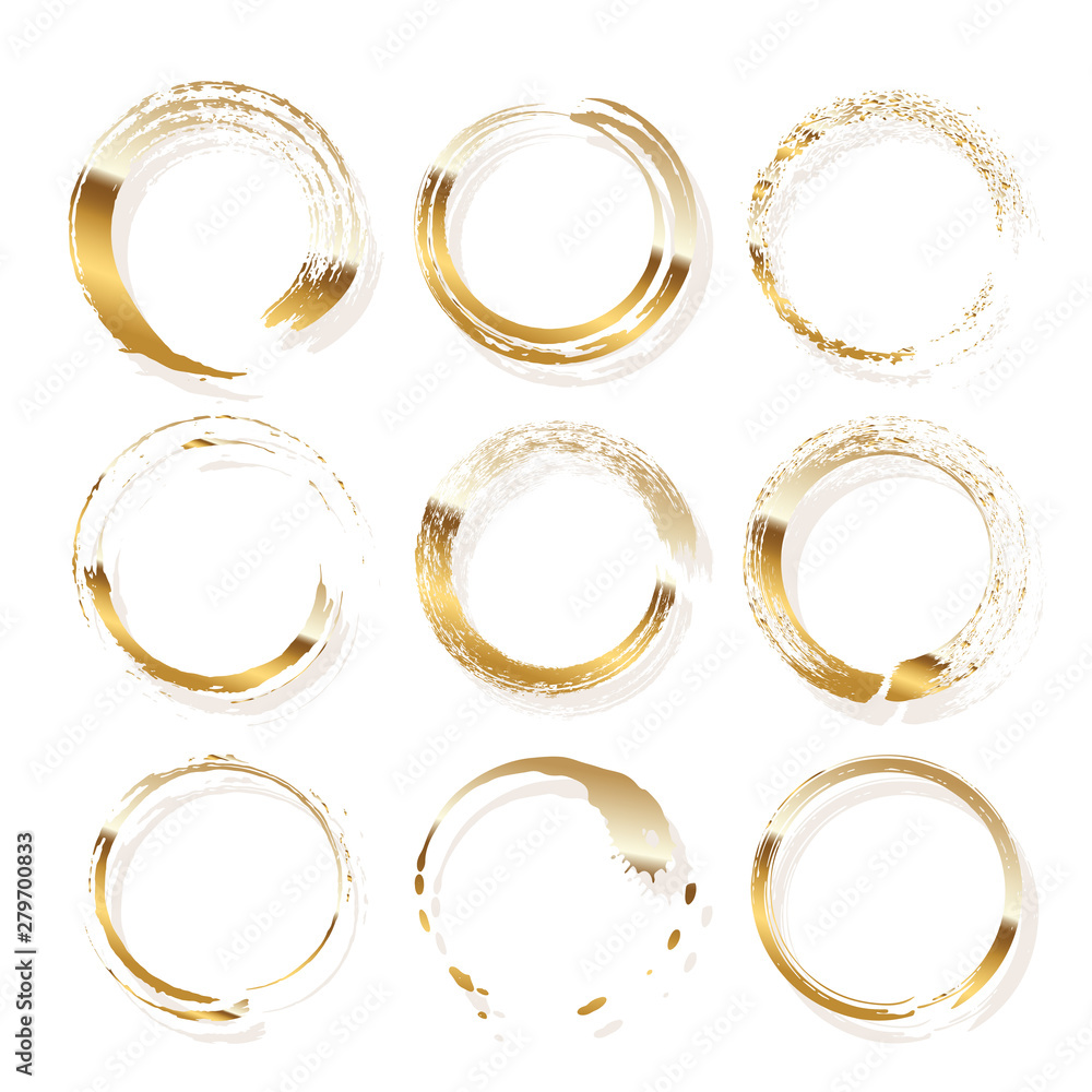 Poster golden frames made of brush stroke rings isolated on white background. vector design elements set.