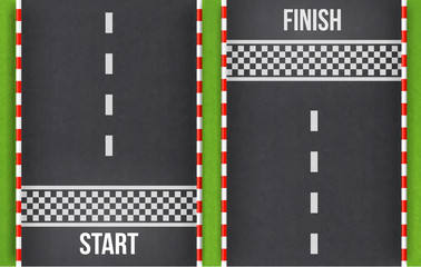 Finish line racing background top view.Start and finish on kart race. Abstract road.Grunge textured on the asphalt road.element for design. vector - obrazy, fototapety, plakaty