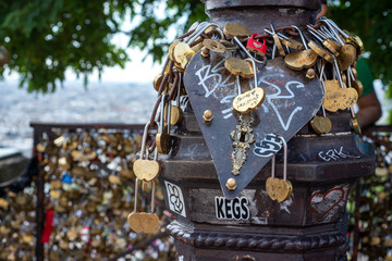 Fototapeta premium Love Locks and Metal Heart with Keyhole at Montmartre Paris