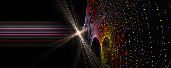 Futuristic particle panorama background design illustration with stripes and light