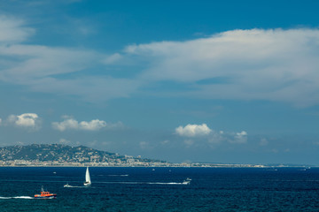 Obraz premium view of the sea, buildings and port in summer