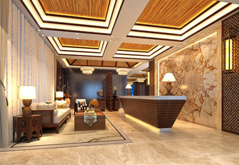 3d render of hotel lobby