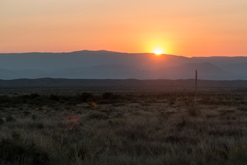 Landscape view of the sunrise in Big Bend National Park in Texas.