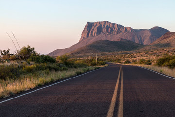 Landscape view of the sunrise in Big Bend National Park in Texas.