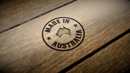 Made in Australia wood engraving. Embossed stamp.