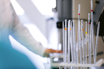Different laboratory glassware. Test tubes and flasks