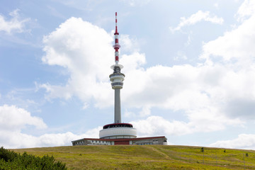 Obraz premium Highest Peak of Moravia, Praded 1492 m with Watchtover in Jesenik, Czech Republic