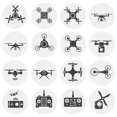 Drone related icons set on background for graphic and web design. Simple illustration. Internet concept symbol for website button or mobile app. - 279705063