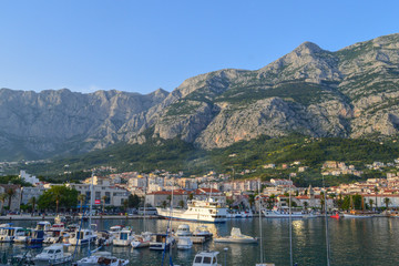 Fototapeta na wymiar Fisherman's Wharf of Makarska city. Adriatic Sea coast, Dalmatia, Croatia