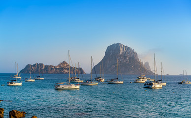 Obraz premium Ibiza cala d Hort with Es Vedra islet sunset