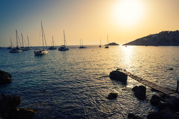 Ibiza cala d Hort with Es Vedra islet sunset