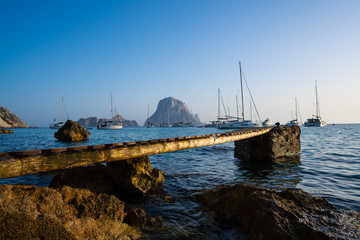 Ibiza cala d Hort with Es Vedra islet sunset