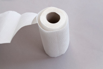 Roll of paper towels on table, top view