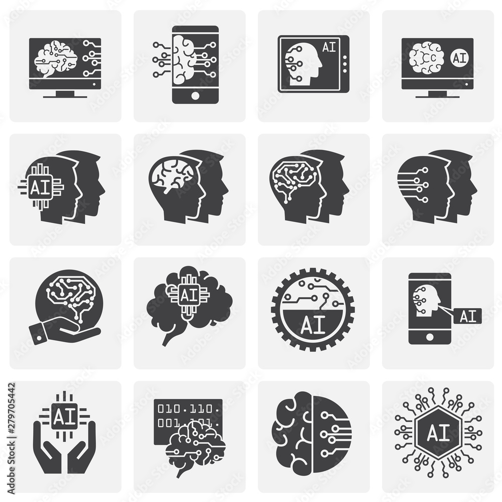 Poster artificial intelligence ai related icons set on background for graphic and web design. simple illust