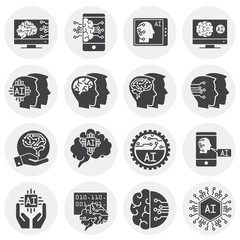 Artificial Intelligence Ai related icons set on background for graphic and web design. Simple illustration. Internet concept symbol for website button or mobile app.