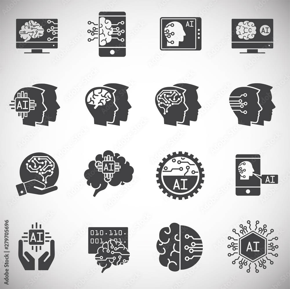 Poster artificial intelligence ai related icons set on background for graphic and web design. simple illust