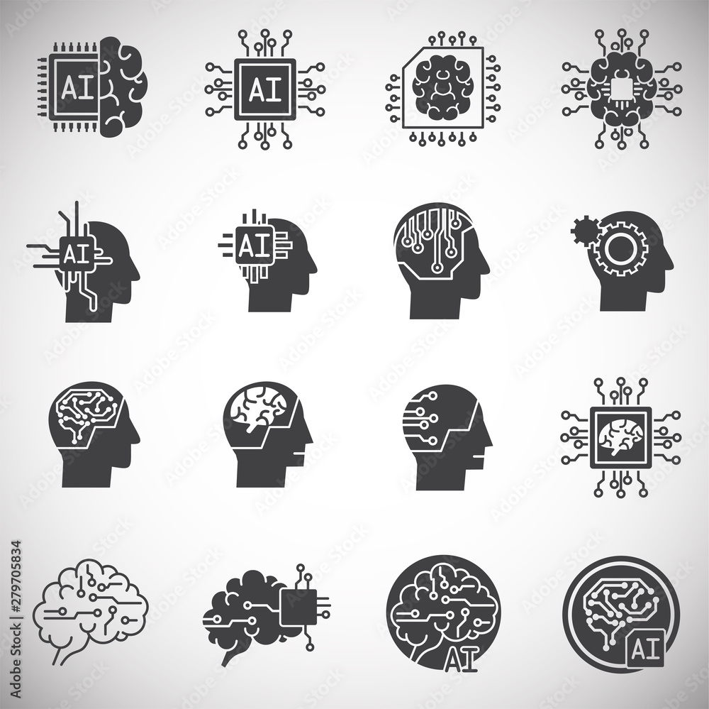 Poster artificial intelligence ai related icons set on background for graphic and web design. simple illust