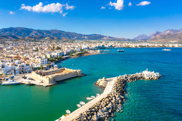 Naklejka na ściany i meble Aerial view of the Kales Venetian fortress at the entrance to the harbour, Ierapetra, Crete, Greece