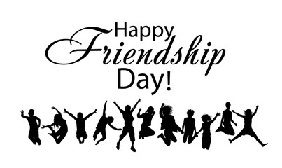 Silhouettes of jumping friends. Happy Friends Day. Usable as greeting cards, posters, clothing, t-shirt for your friends. Vector illustration