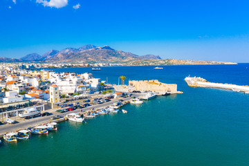 Fototapeta na wymiar Aerial view of the Kales Venetian fortress at the entrance to the harbour, Ierapetra, Crete, Greece