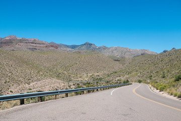 Desert landscape view of Big Bend National Park during the day in Texas.