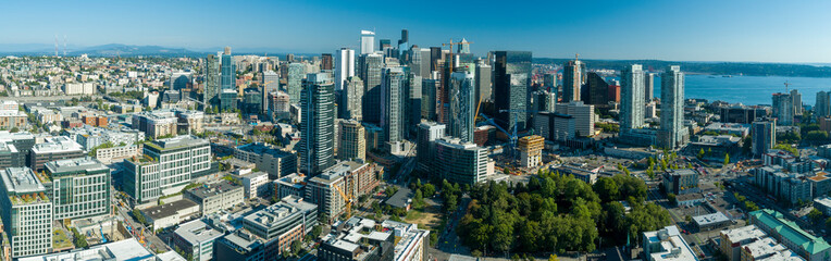 Fototapeta na wymiar Seattle Washington Downtown Core Skyscrapers and Office Buildings Panoramic Cityscape