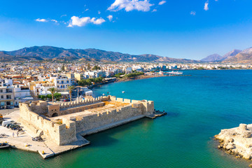 Fototapeta na wymiar Aerial view of the Kales Venetian fortress at the entrance to the harbour, Ierapetra, Crete, Greece