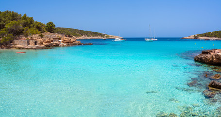 Fototapeta na wymiar Ibiza Portinatx Arenal Petit beach in Balearics
