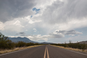Desert landscape view of Big Bend National Park during the day in Texas.