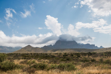 Desert landscape view of Big Bend National Park during the day in Texas.