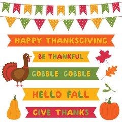 Thanksgiving banners, a turkey and pumpkins set