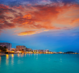 Naklejka premium Santa Eulalia of Ibiza sunset beach in Balearics