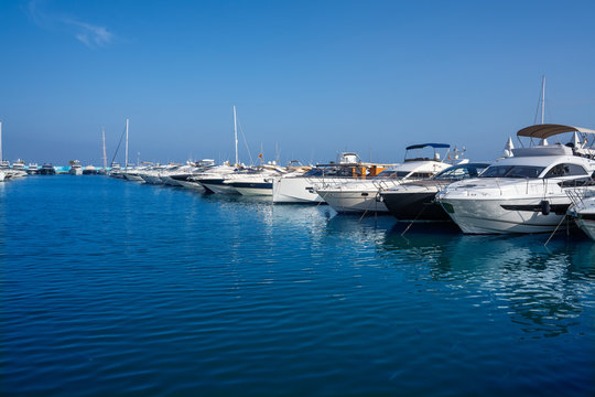 Ibiza Santa Eulalia marina port in Balearics