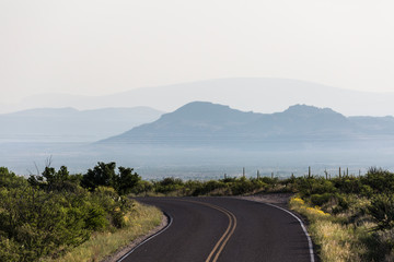 Desert landscape view of Big Bend National Park during the day in Texas.