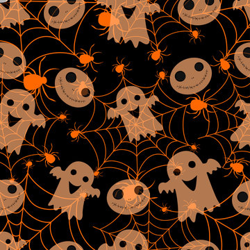 Abstract seamless halloween pattern for girls or boys. Creative vector pattern with ghost, cloud boo. Funny ghost wallpaper for textile and fabric. Fashion halloween style. Colorful ghost picture