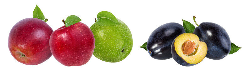 plum and apple on a white background